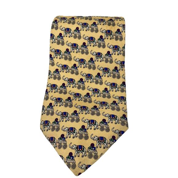 Brooks Basics Royal Elephants & Carts Printed Pure Silk Neck Tie USA Multicolor - Picture 5 of 13